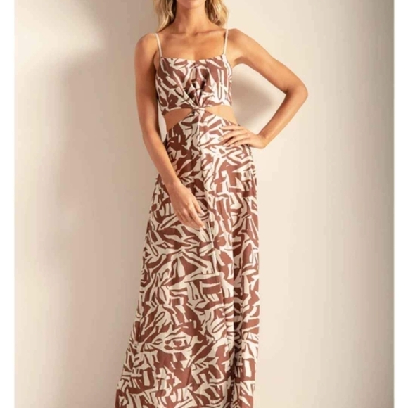 Touche Dresses & Skirts - Touche Brown and White Patterned Maxi Dress Size M Cut Outs Bohemian Boho